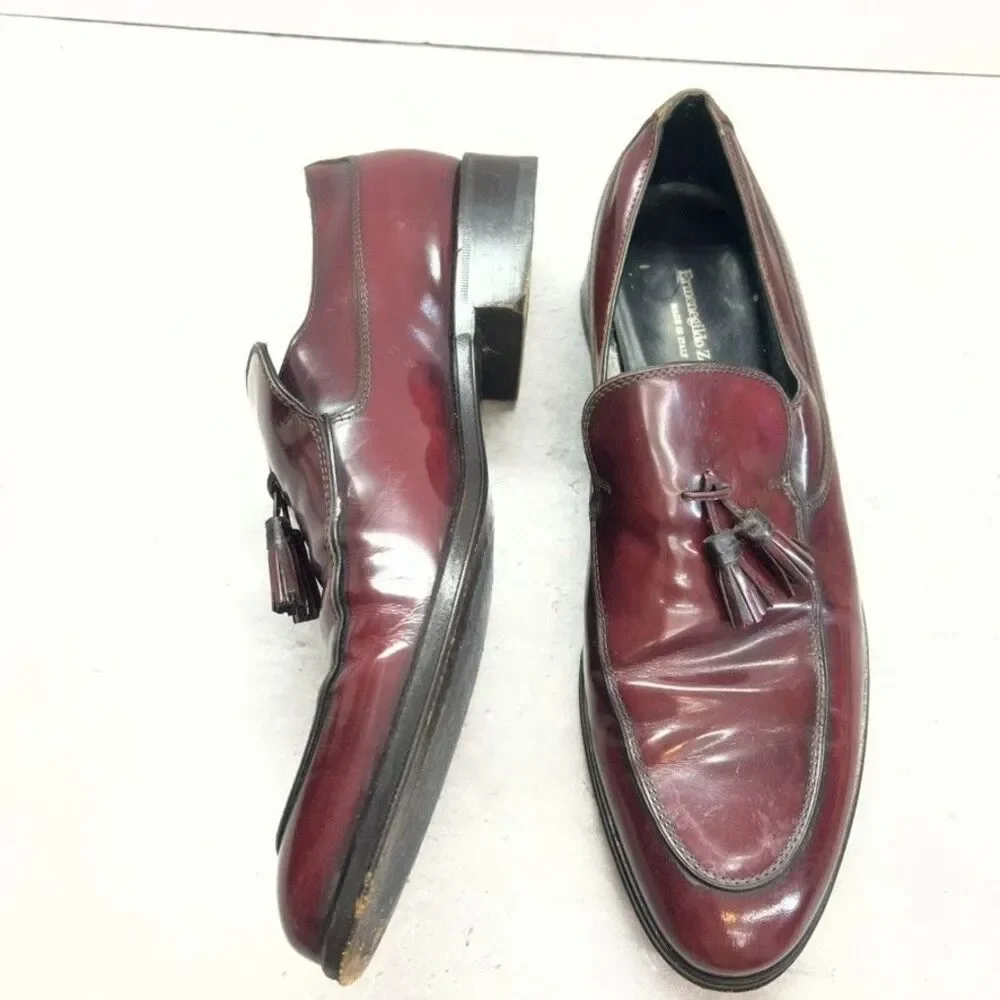 Ermenegildo Zegna Burgundy Leather Tassel Slip-On Loafer Shoes Mens Size 8.5 EE